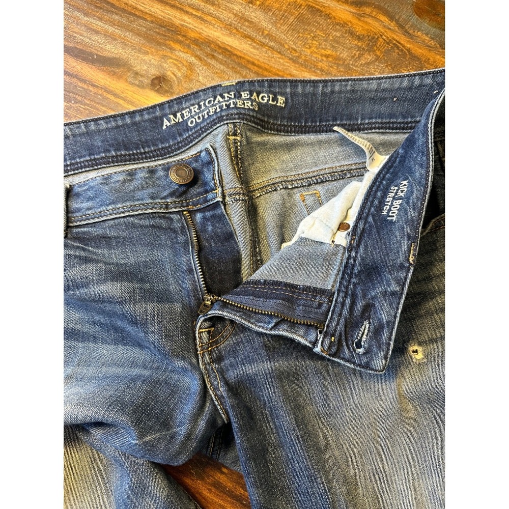 American Eagle Kick Boot‎ Stretch Jeans Womens 14 Medium Wash Distressed Bootcut - Picture 6 of 9
